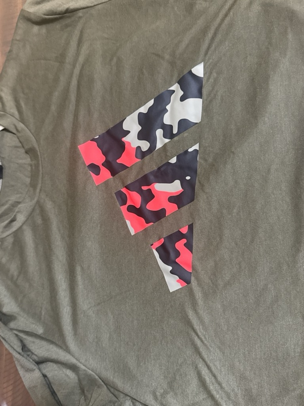 adidas Olive Green Crewneck Tee with Red Accent